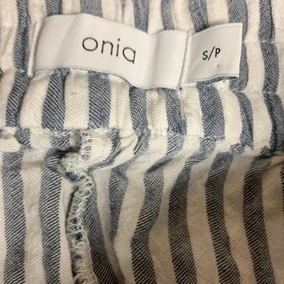 Onia White and Navy Vertical Stripe Linen Shorts - Picture 3 of 7